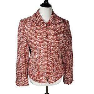 George Women's size 8 Zip Up Red Black & White Tweed Weaved Jacket AS IS